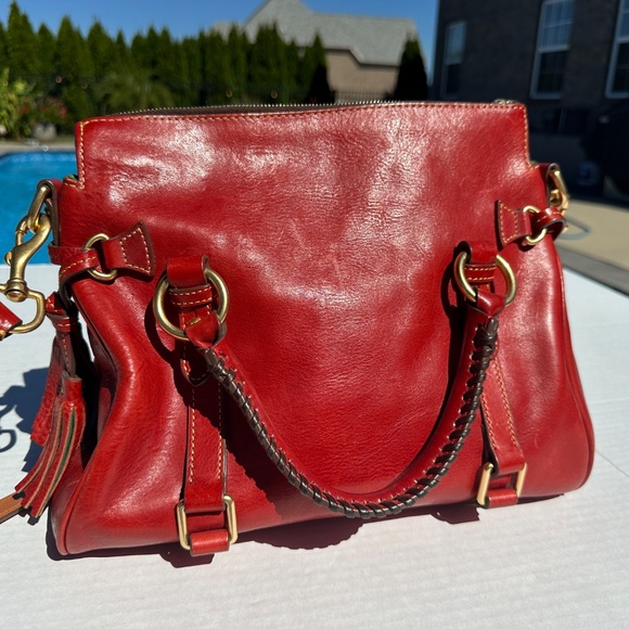 Dooney & Bourke Florentine Red Leather Large Satchel Crossbody Bag - Picture 6 of 17